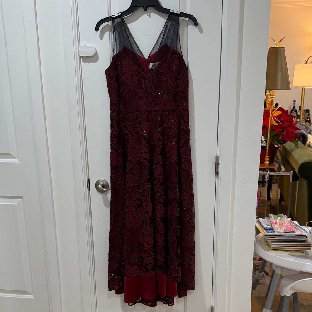 Badgley Mischka Burgundy High Low Dress